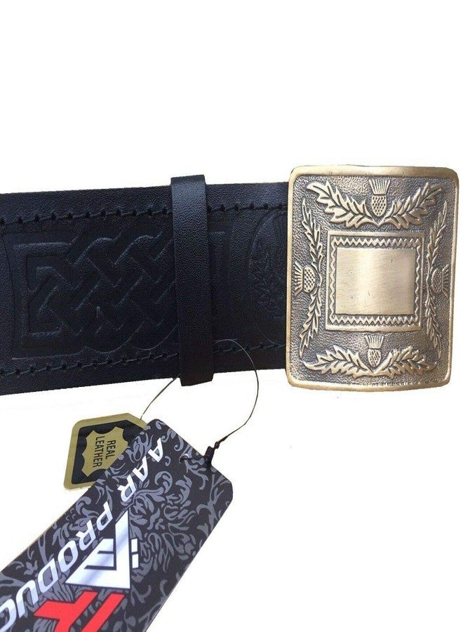 AAR Black Leather Thistle Design Scottish Highland Kilt Belt With Antique Finish Buckle - Image 2