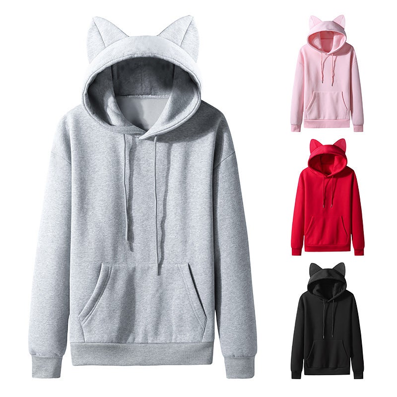 Exclusive For New Ladies Cat Ear Design Hooded Fleece Hoodie W62 - Image 4