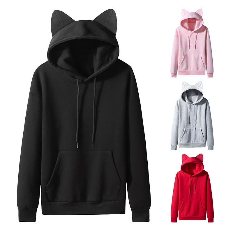 Exclusive For New Ladies Cat Ear Design Hooded Fleece Hoodie W62 - Image 3
