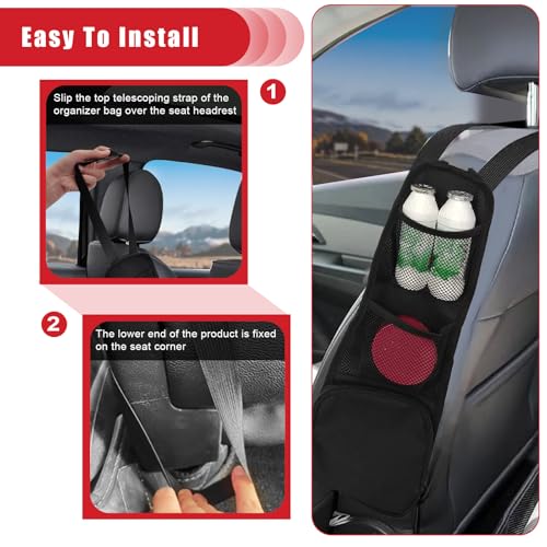 QUICTO 2PCS Car Seat Storage Hanging Bag, Multi-Pocket Seat Side Organizer, Multifunctional Mesh Net Pocket, Can Hold Mobile Phone, Wallet, Glasses, Suitable for Cars, SUVs, Trucks - Image 5