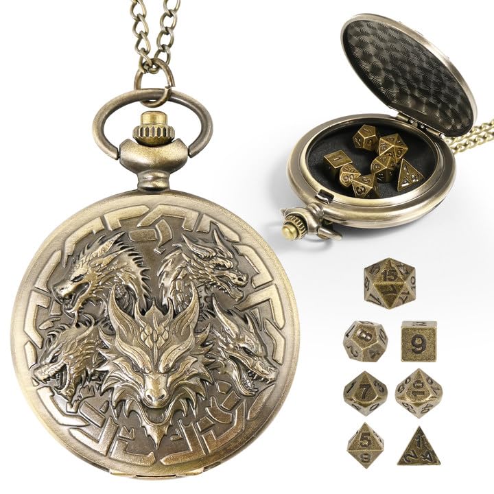 Banloga D&D Dice Set,7PCS Metal Dice for Dungeons and Dragons,Mini Dice Set with Pocket Watch Case,Role Playing Board Games Accessories (Dragon, Bronze) - Image 1