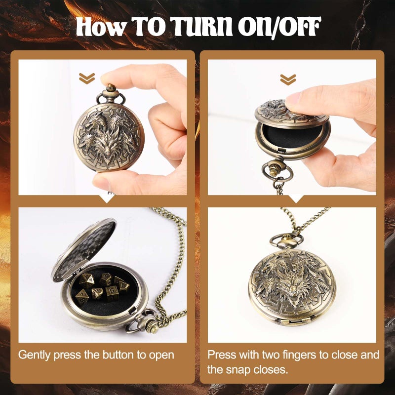 Banloga D&D Dice Set,7PCS Metal Dice for Dungeons and Dragons,Mini Dice Set with Pocket Watch Case,Role Playing Board Games Accessories (Dragon, Bronze) - Image 4