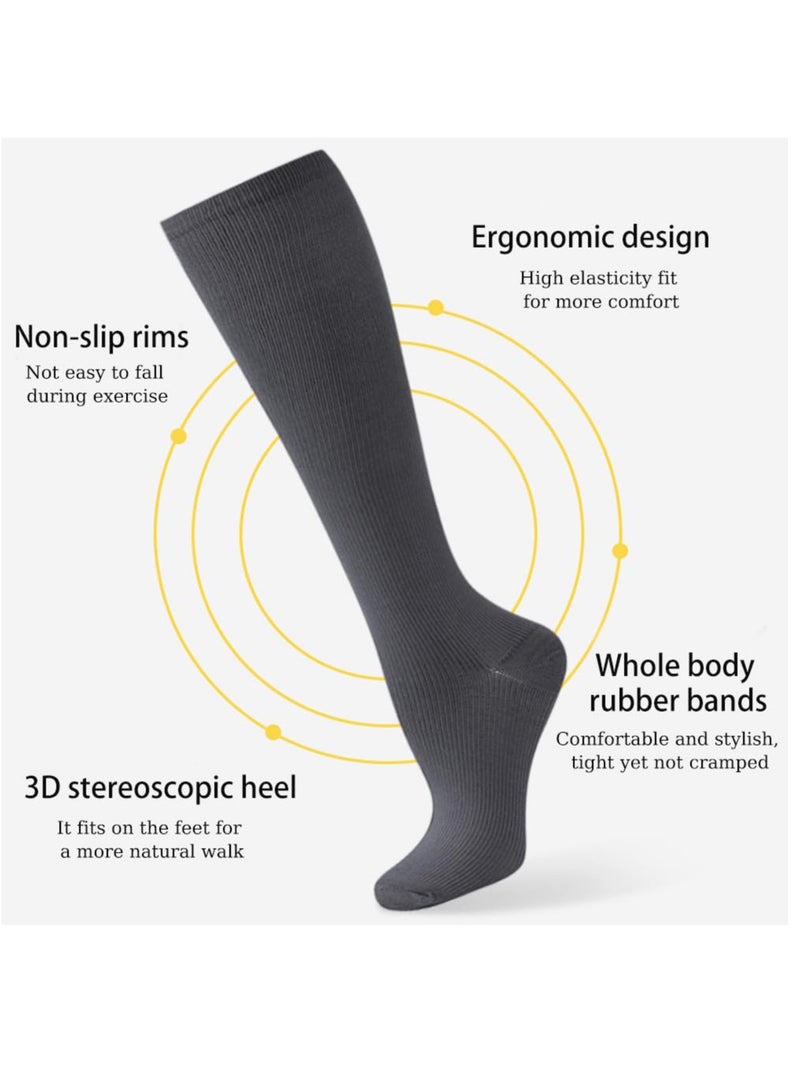 Excefore Compression Socks for Women Men, 5 Pairs Knee High Calf Socks, Non-Slip Compression Support Stockings for Sport, Work, Travel, Edema, Diabetic, Blood Circulation, Pregnancy, Nursing, L/XL, Size 39-45  - Image 5