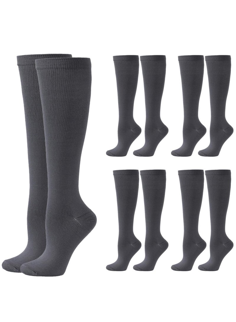Excefore Compression Socks for Women Men, 5 Pairs Knee High Calf Socks, Non-Slip Compression Support Stockings for Sport, Work, Travel, Edema, Diabetic, Blood Circulation, Pregnancy, Nursing, L/XL, Size 39-45  - Image 1