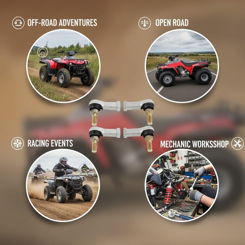 مجموعتان من أجزاء نهايات قضبان الربط، للجانبين الأيسر والأيمن، مناسبة لطرازات FourTrax 200-520 Rancher وForeman – مصنوعة من فولاذ سبيكي عالي القوة، تتميز بتصميم مقاوم للغبار والماء، وسهولة التركيب على الدراجات النارية الرباعية العجلات (ATVs). - Image 3
