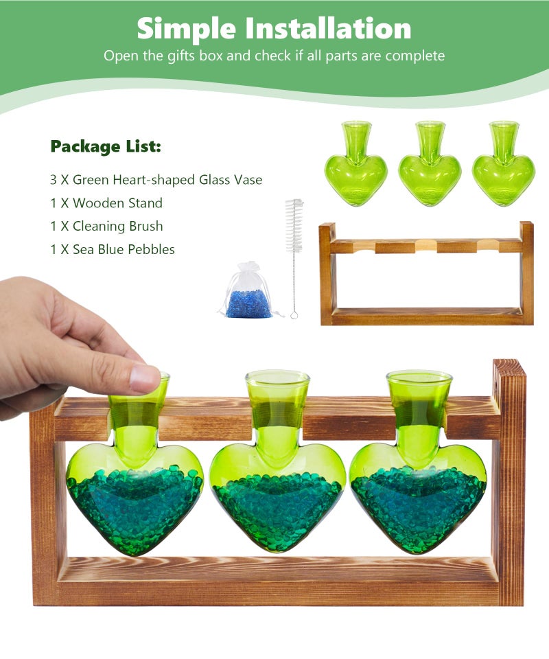 Nacome Plant Terrarium Propagation Stations: Mothers Day Gifts for Mom Plant Lovers Women Wife Daughter - 3 Bulb Glass Vase with Wooden Stand Tabletop for Hydroponics Home Garden Decor(Green) - Image 4