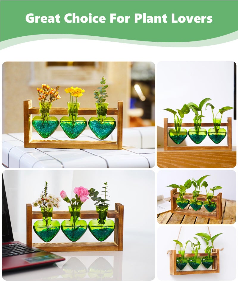 Nacome Plant Terrarium Propagation Stations: Mothers Day Gifts for Mom Plant Lovers Women Wife Daughter - 3 Bulb Glass Vase with Wooden Stand Tabletop for Hydroponics Home Garden Decor(Green) - Image 5