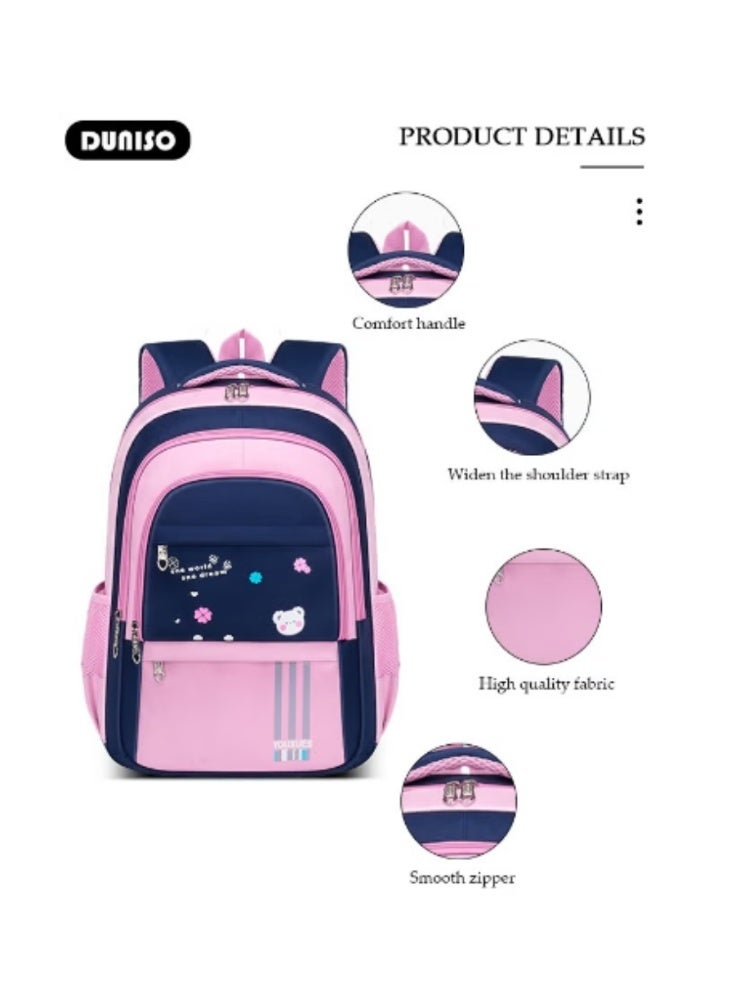 DUNISO Kids' Pink - Blue, Lightweight, Large - Capacity, Durable and Waterproof Schoolbag - Image 2