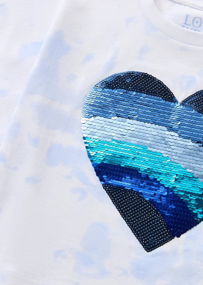 Matalan Girls Blue Sequin Tie Dye T-Shirt