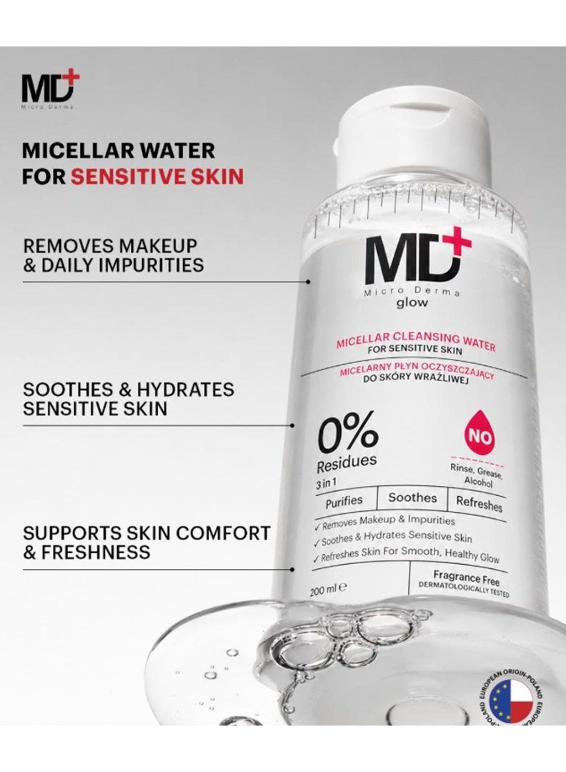 MD Glow Micellar Cleansing Water For Sensitive Skin 200ML - Image 3