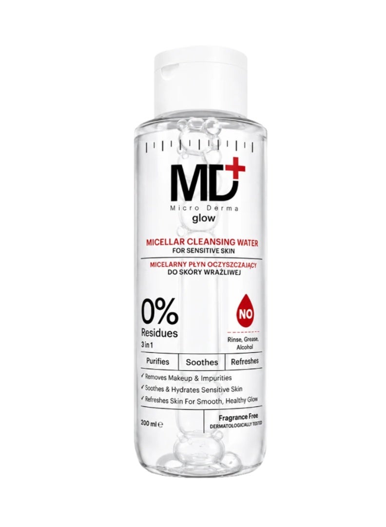 MD Glow Micellar Cleansing Water For Sensitive Skin 200ML - Image 1