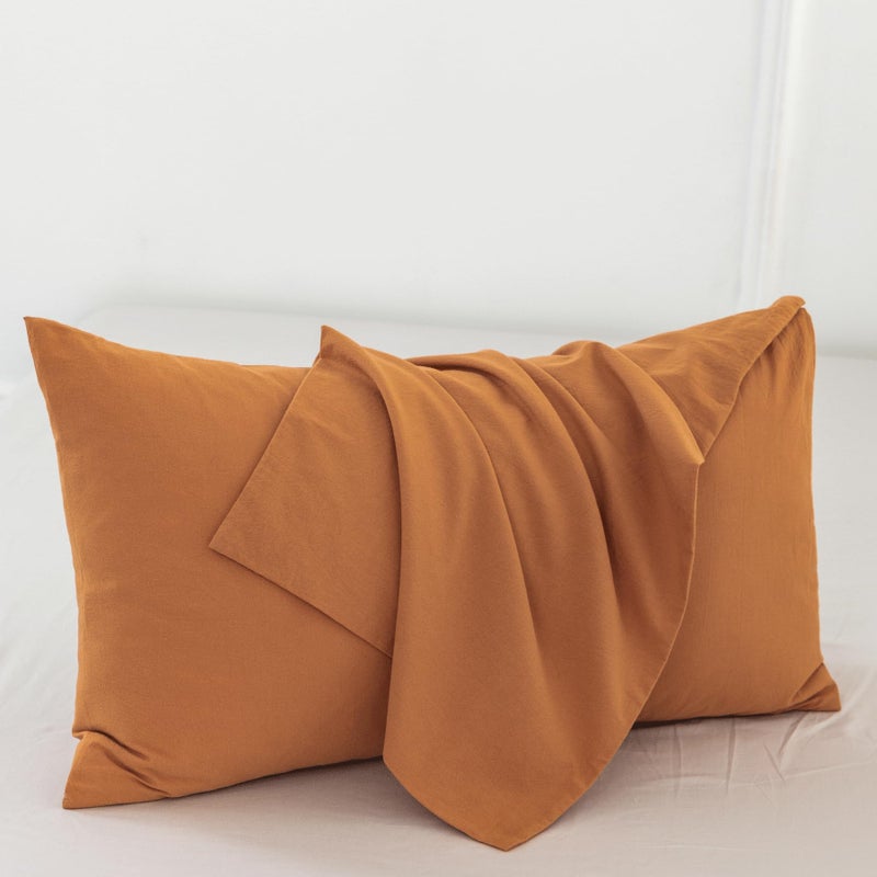 MooMee Bedding Pillowcases Pack of 2 100% Washed Cotton Linen Like Textured Breathable Durable Soft Comfy (Burnt Orange  Queen) - Image 2