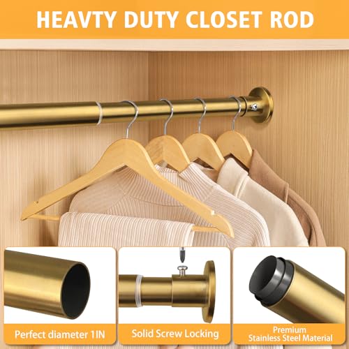 FOTRIC Closet Rods For Hanging Clothes, 17-28 Inch Adjustable Closet Rod, Stainless Steel Heavy Duty Closet Hanging Rod-Gold - Image 4