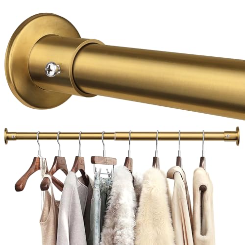 FOTRIC Closet Rods For Hanging Clothes, 17-28 Inch Adjustable Closet Rod, Stainless Steel Heavy Duty Closet Hanging Rod-Gold - Image 1