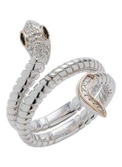 14K Rose Gold Sterling Silver Tsavorite and Diamond Snake Ring for Women Size 7