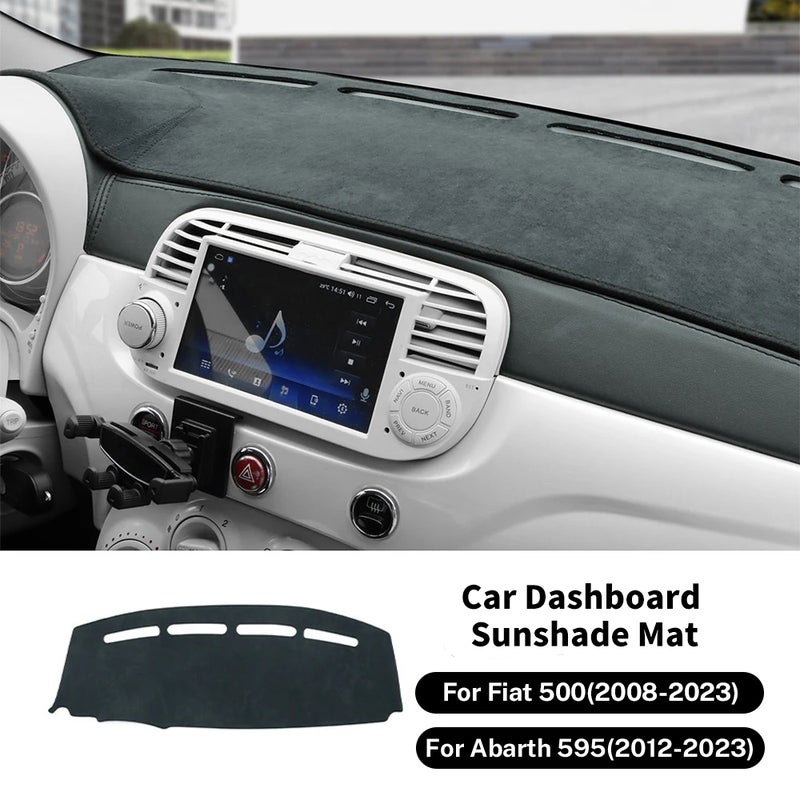 LHD RHD For Fiat 500 2008-2023 Abarth 595 2012-2017 2018 2019 2020 2021 2022 2023 Flannel Dashmat Car Sunshade Mat Carpet Pad - Image 1
