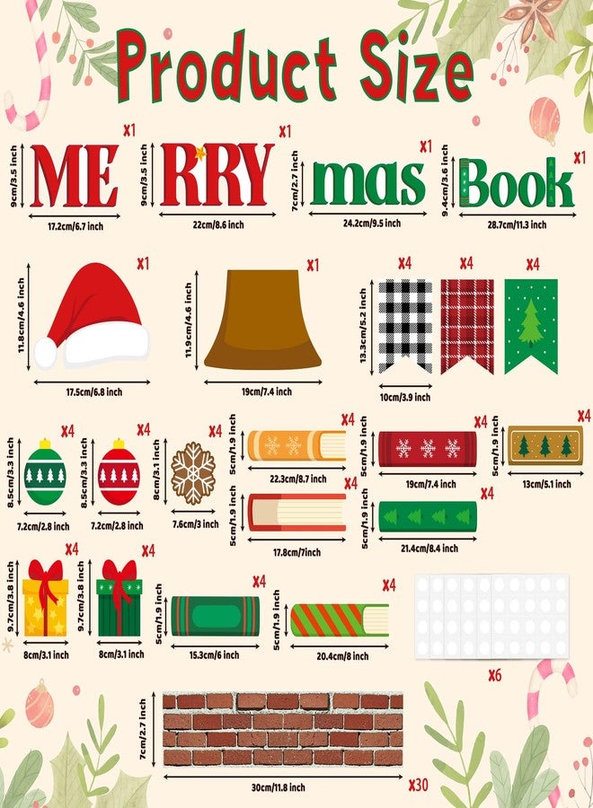 BeYumi Christmas Books Bulletin Board - 96Pcs Christmas Merry Bookmas Bulletin Board Border Set Xmas Book Tree Cutouts Red Brick Border Trim School Classroom Library Chalkboard Wall Party Decoration - Image 2