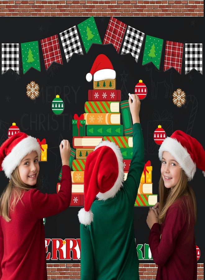 BeYumi Christmas Books Bulletin Board - 96Pcs Christmas Merry Bookmas Bulletin Board Border Set Xmas Book Tree Cutouts Red Brick Border Trim School Classroom Library Chalkboard Wall Party Decoration - Image 3