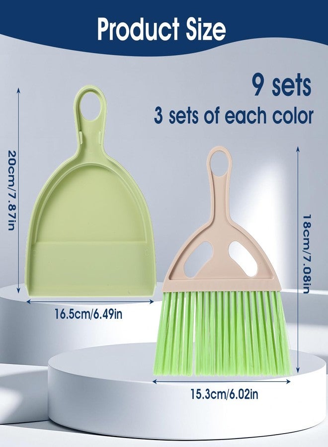 AojSup 9 Pack Mini Dust Pan and Brush Set, Small Hand Broom and Dustpan Set with Handle - 3 Colors Plastic Cleaning Tools for Desk, Table, Keyboard, Car, Pet Food Crumbs - Image 2