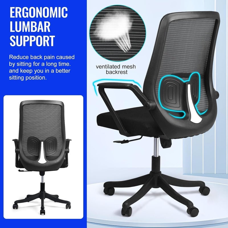 SKY-TOUCH Ergonomic Office Chair Desk Chair Computer Chair Lumbar Support Height Adjustable Large Space Padded Seat Cushion｜With Tilt Back｜Mesh Breathable Backrest｜60*57*111Cm,Black - Image 5