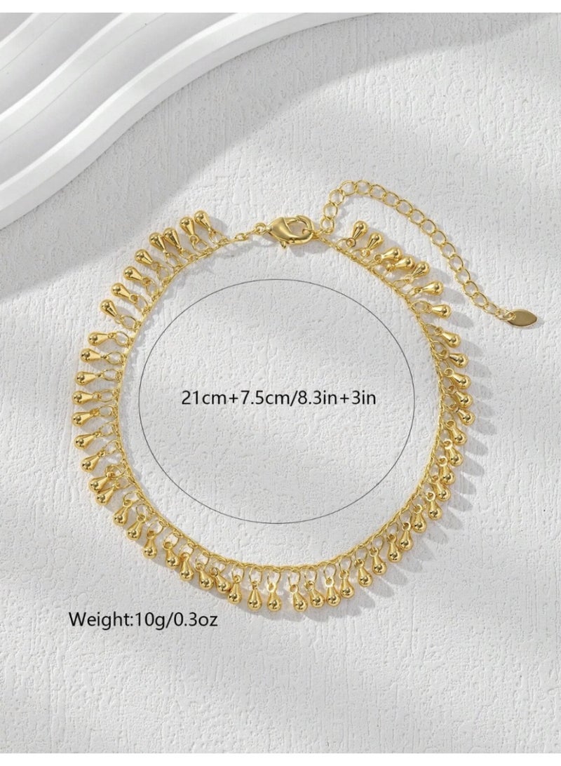 ڤيا خلخال أنيق مطلي بذهب عيار 18K بتفاصيل ناعمة على شكل قطرة ماء، مثالي للاستخدام اليومي بتصميم بسيط وراقي. - Image 5