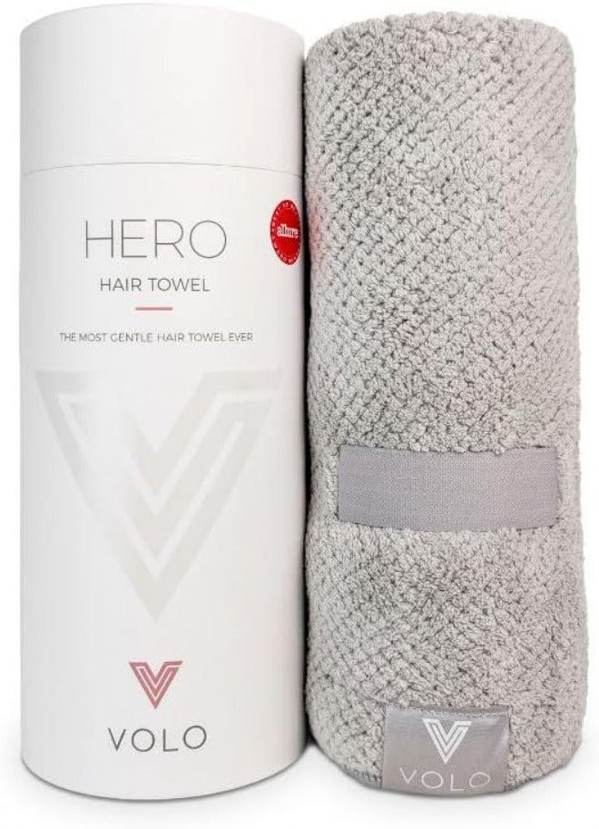فولو منشفة شعر ميكروفايبر VOLO Hero، فائقة الامتصاص، فائقة النعومة، سريعة الجفاف | تقليل وقت التجفيف بنسبة 50%، منشفة لف كبيرة وممتازة، تغليف مستدام، مضادة للتجعد، مضادة للتكسر، بدون استخدام اليدين (رمادي لونا) - Image 1