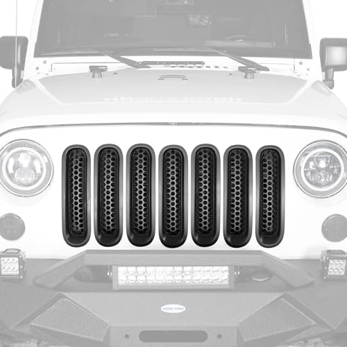 Hooke Road Matte Black Grill Inserts Front Mesh Grille Cover for 2007-2015 Jeep JK Wrangler & Unlimited Wrangler Accessories (7PCS Black + 1PCS White) - Image 3