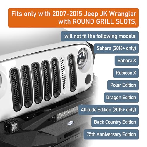 Hooke Road Matte Black Grill Inserts Front Mesh Grille Cover for 2007-2015 Jeep JK Wrangler & Unlimited Wrangler Accessories (7PCS Black + 1PCS White) - Image 2