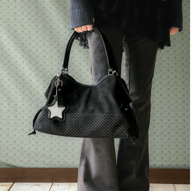 Bad Blue Korean Style Cotton Tote Bag, Leopard and Polka Dot Print, Medium Shoulder Bag - Image 3