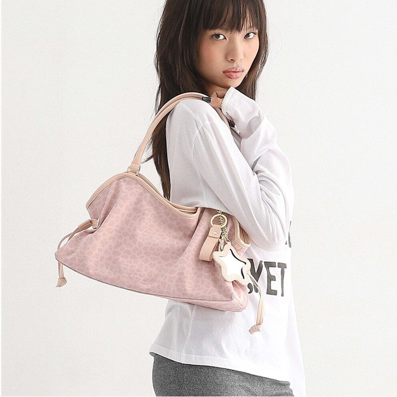 Bad Blue Korean Style Cotton Tote Bag, Leopard and Polka Dot Print, Medium Shoulder Bag - Image 2