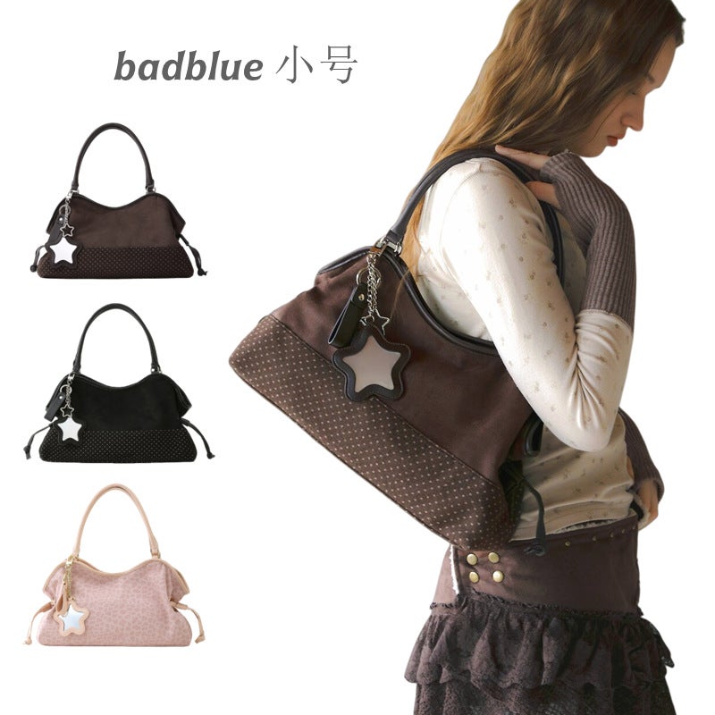 Bad Blue Korean Style Cotton Tote Bag, Leopard and Polka Dot Print, Medium Shoulder Bag - Image 1