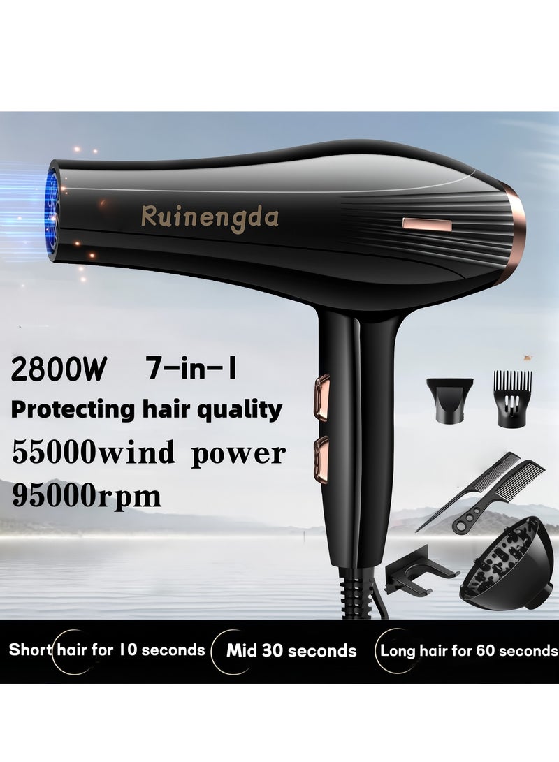 Ruinengda Best Seller hair dryer 2800 watts, equipped with 2 speed 3 heating mode, Perfect for curly/straight hair/styling - Image 1