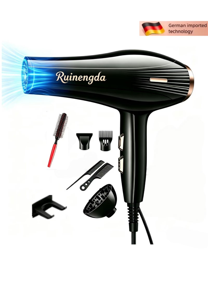 Ruinengda 8-in-1 Ionic Hair Dryer, Salon Professional Blow Dryer 3000W AC Motor Fast Drying with 2 Speed, 3 Heat Setting, with Diffuser, Nozzle, Concentrator Comb for Curly and Straight Hair，comb - Image 1