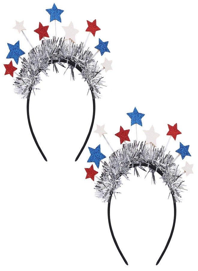 CBLUO 2 Pcs 4th Of July Patriotic Headband Red Blue White American Flag Star Head Boppers Headpiece Women Independence Day Hair Hoops Bands Hairband Festival Cosplay Dress Up Birthday Party Supplies - Image 1