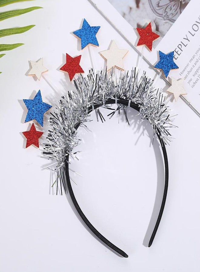 CBLUO 2 Pcs 4th Of July Patriotic Headband Red Blue White American Flag Star Head Boppers Headpiece Women Independence Day Hair Hoops Bands Hairband Festival Cosplay Dress Up Birthday Party Supplies - Image 2