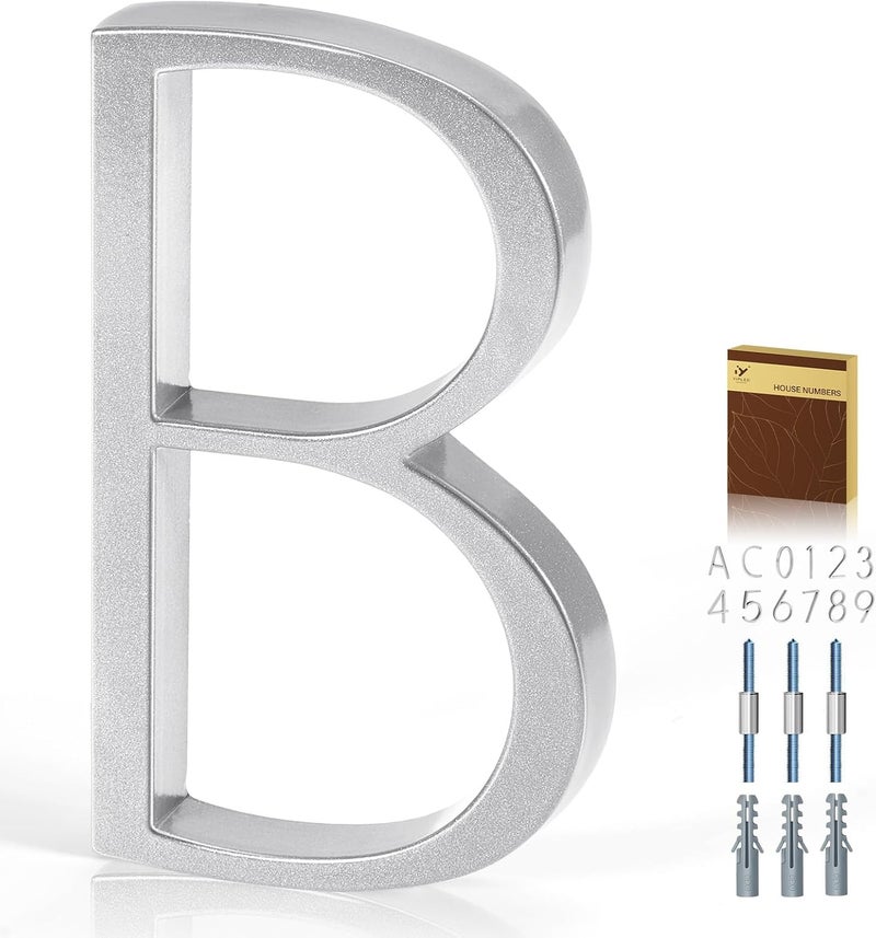 YIPLED 5 Inch House Numbers for Outside, Metal Address Number B - Modern Design, Weather-Resistant Silver Powder Coated Finish, No Fading (Silver) - Image 1
