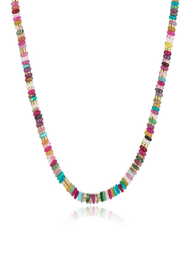 Flyonce Colorful Beaded Necklace, Fashion Handmade Vintage Boho Rainbow Color Natural Stone 14K Gold Plated Choker Necklaces Summer Beach Jewelry Gifts for Women Surfer - Image 1