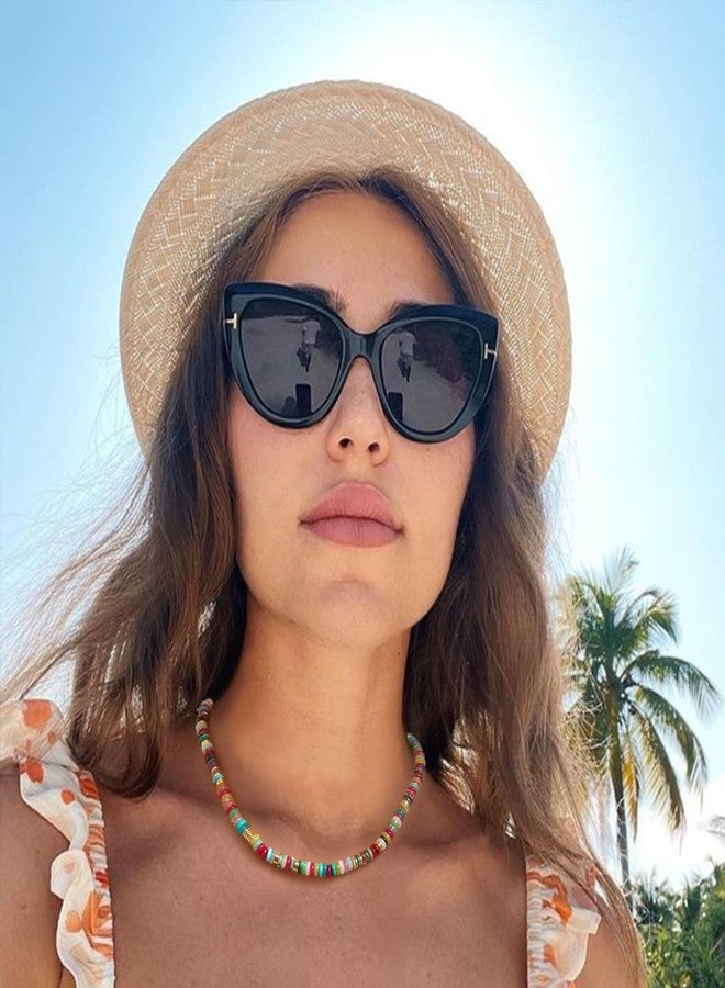 Flyonce Colorful Beaded Necklace, Fashion Handmade Vintage Boho Rainbow Color Natural Stone 14K Gold Plated Choker Necklaces Summer Beach Jewelry Gifts for Women Surfer - Image 4