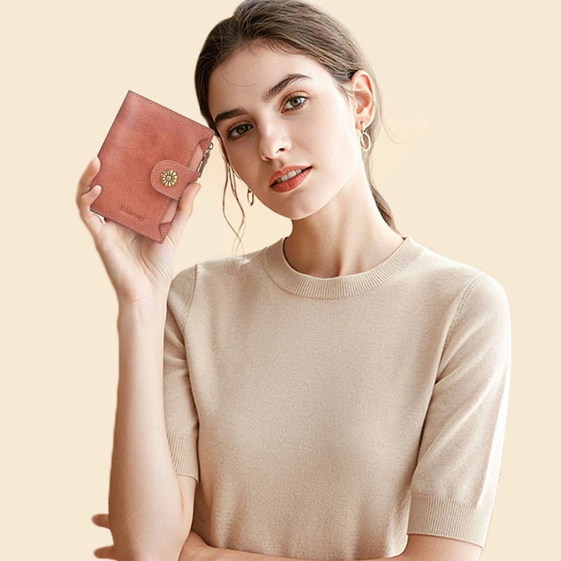 Blucoay Wallet Women,RFID Blocking Leather Womens Wallet Bifold Compact Card Holder Small Wallet for Women with Removable ID Window Pink - Image 2