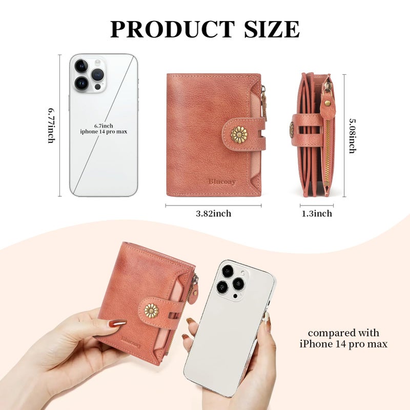 Blucoay Wallet Women,RFID Blocking Leather Womens Wallet Bifold Compact Card Holder Small Wallet for Women with Removable ID Window Pink - Image 4