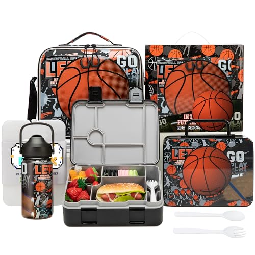 Oruiji Bento Box for Kids with Lunch Bag Boys Lunch Boxes for School with Ice Pack,Stainless Steel Water Bottle Set Utensils Set Food Container for School Boys Kids - Image 1