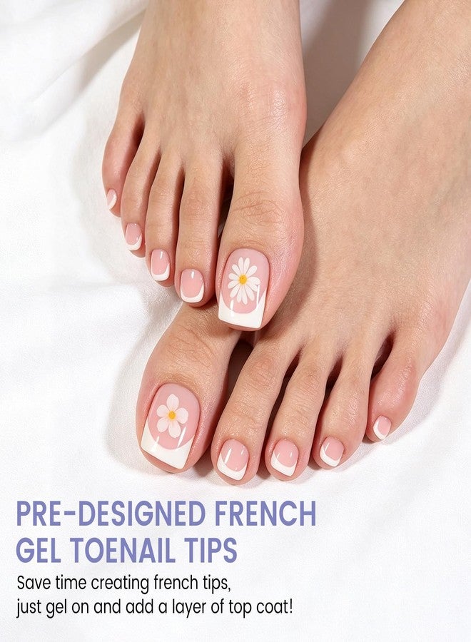 Wilfniee Press on Toenails French Tip: 150PCS Pink Square Toe Nail Press Ons- Pre-Designed Soft Gel Thick French Fake Toe Nails for Women Home DIY, 15 Sizes - Image 2