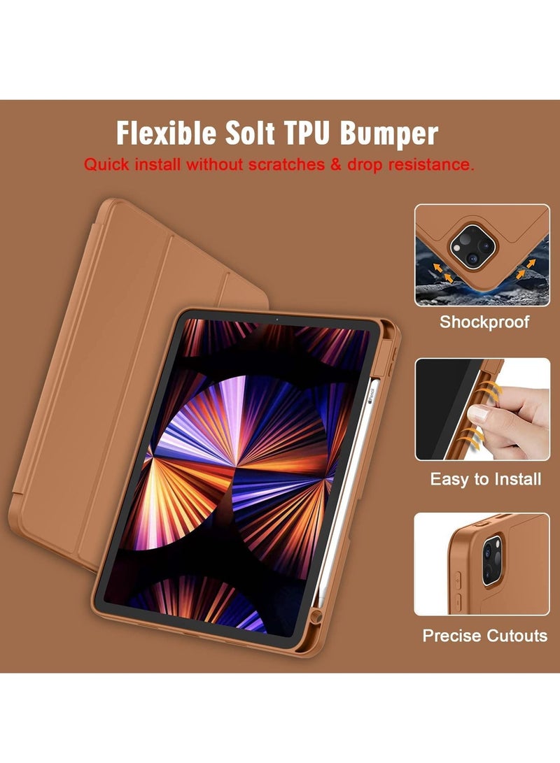 New iPad Pro 11" 2022 (4th Generation) Case with Pencil Holder and iPad Smart Case [Support Touch ID, Auto Alarm/Sleep] with 2nd Generation Automatic Charging (Brown) - Image 2