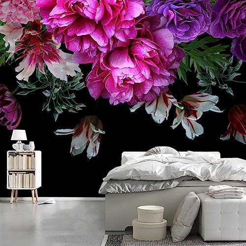 WFBHUAPurple Peony Floral Wallpaper Tropical Botanical Leaf Rose Flower Wall Mural for BedroomNot Peel and Stick - Image 3