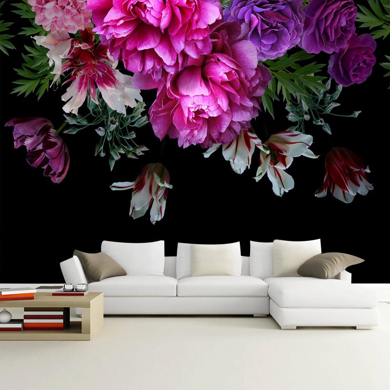 WFBHUAPurple Peony Floral Wallpaper Tropical Botanical Leaf Rose Flower Wall Mural for BedroomNot Peel and Stick - Image 2
