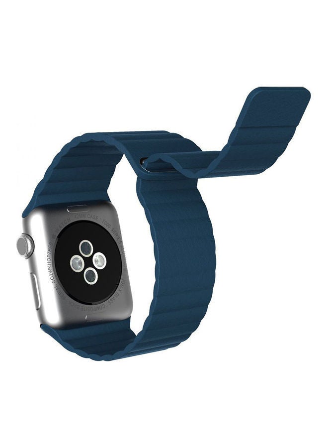 NIBEMINENT Leather Loop Band For Apple Smart Watch With Magnet Dark Blue  - Image 4