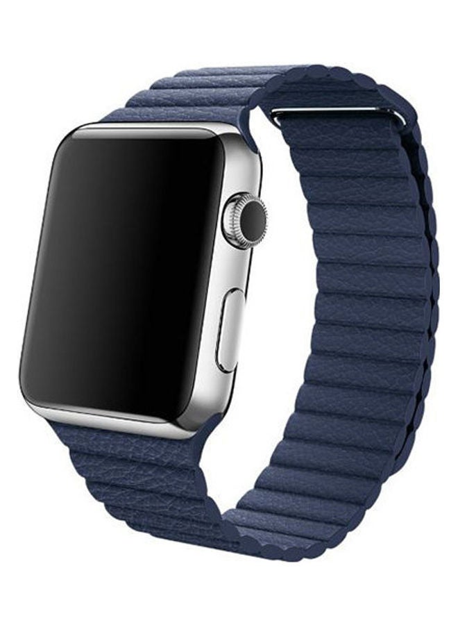 NIBEMINENT Leather Loop Band For Apple Smart Watch With Magnet Dark Blue  - Image 2