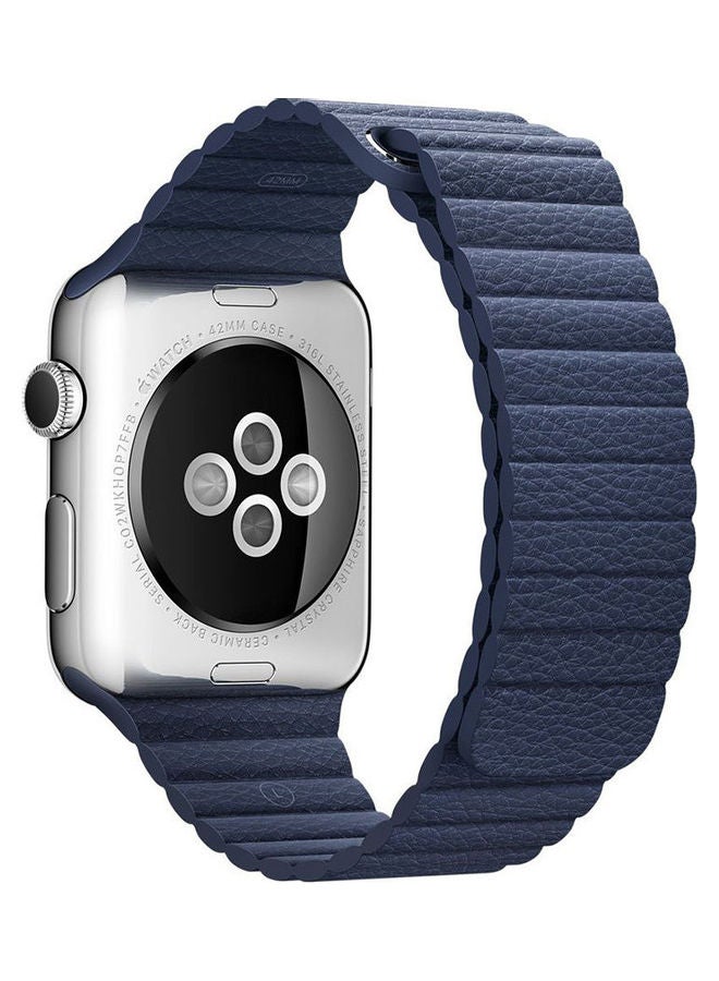 NIBEMINENT Leather Loop Band For Apple Smart Watch With Magnet Dark Blue  - Image 3
