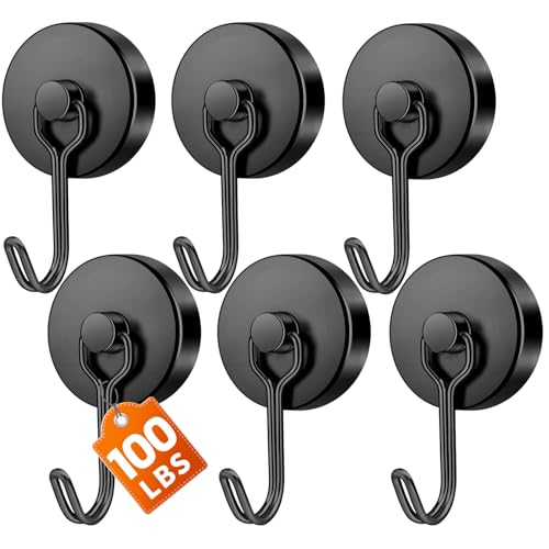 FINDMAG 100lbs Magnetic Hooks Heavy Duty Extra Strong Magnetic Hooks for Cruise Cabins Large Magnet Hooks for Refrigerator Magnetic Hanger for Garage Kitchen Garden Locker Accessories 6 Pack - Image 1