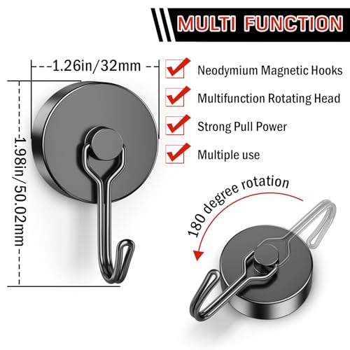 FINDMAG 100lbs Magnetic Hooks Heavy Duty Extra Strong Magnetic Hooks for Cruise Cabins Large Magnet Hooks for Refrigerator Magnetic Hanger for Garage Kitchen Garden Locker Accessories 6 Pack - Image 3